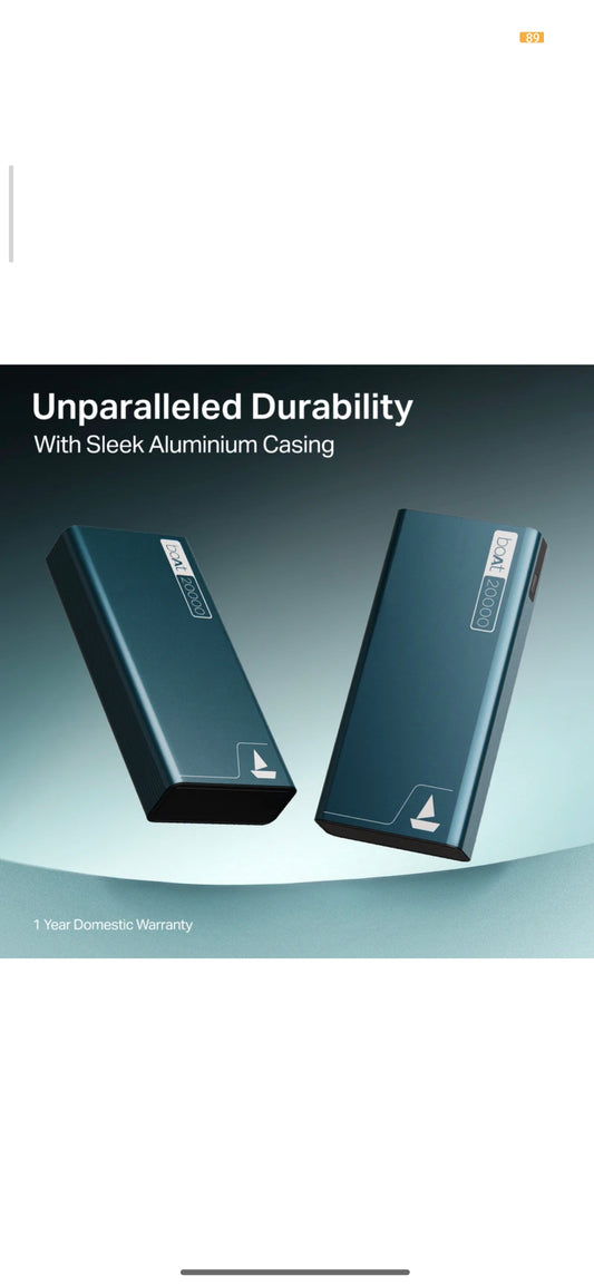 boAt 20000 mAh 22.5W Power Bank (Steel Blue, Lithium Polymer, Fast Charging, Quick Charge 3.0, Power Delivery 3.0 for Mobile & Tablet)