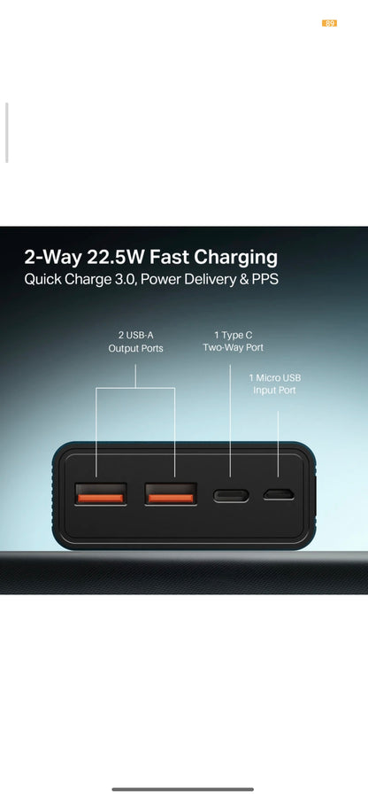 boAt 20000 mAh 22.5W Power Bank (Steel Blue, Lithium Polymer, Fast Charging, Quick Charge 3.0, Power Delivery 3.0 for Mobile & Tablet)