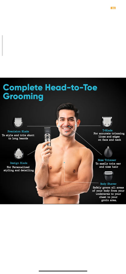 VEGA 9-in-1 Pro Multi Grooming Trimmer for Men (VHTH-32) – 150 min Runtime, 40 Length Settings, Black