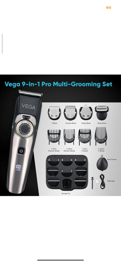 VEGA 9-in-1 Pro Multi Grooming Trimmer for Men (VHTH-32) – 150 min Runtime, 40 Length Settings, Black